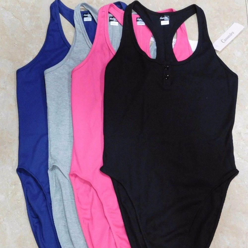 Cassandra GRAY Rib Knit Henley Body Suit Top L
